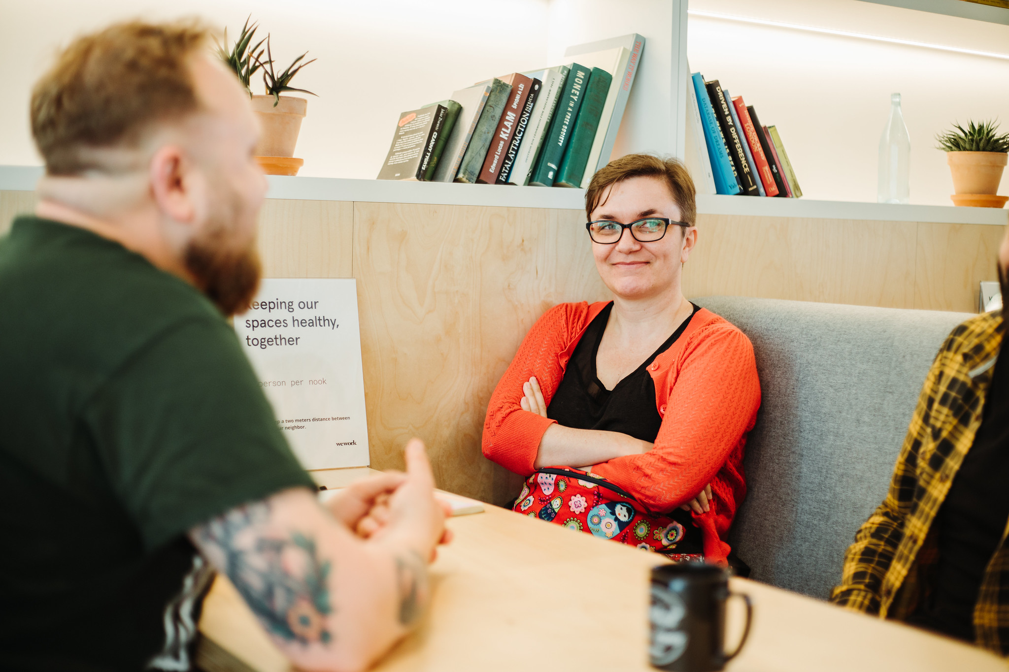 Two people discussing